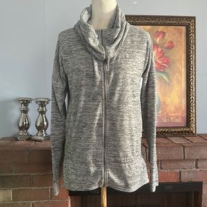 Athleta Kickback Full Zip Cowl Neck Heathered Gray Sweater Size S